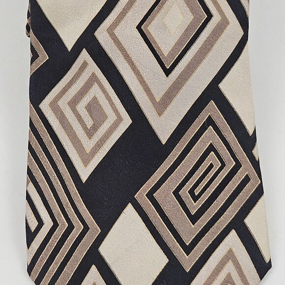 Gianfranco Ruffini Mens Necktie Italy Silk Geometric Pattern Beige Black Vintage - Picture 7 of 7